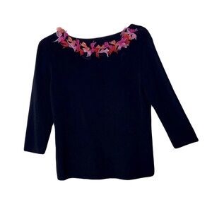 KIKIT Maurice Sasson | Vintage 90s Black Bow Trim Sweater, Large